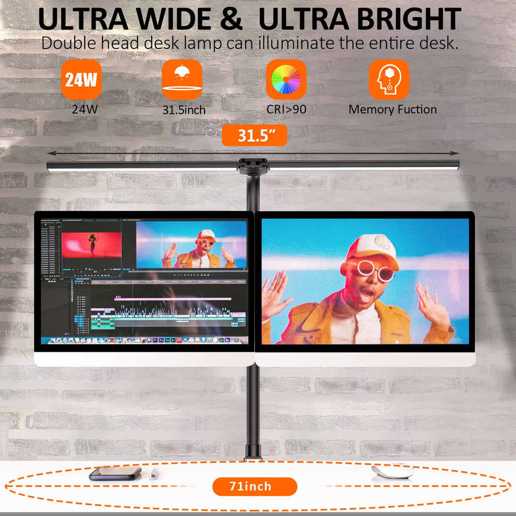 Double Head LED Desk Lamp, Architect Desk Lamps, 24W Brightest Workbench Office Lighting-5 Color Modes and 5