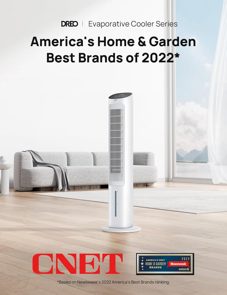 Evaporative Air Swamp Cooler, 40” Standing Fans that Blow Cold Air, 80° Oscillating Bladeless Cooling Fan