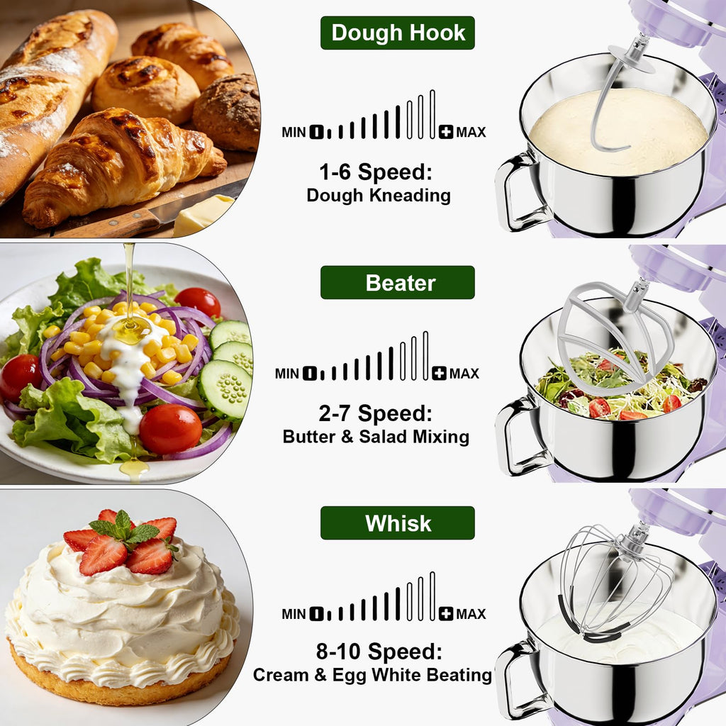 7.45 QT Tilt-Head Stand Mixer, Electric Mixer for Baking (Light-Purple)