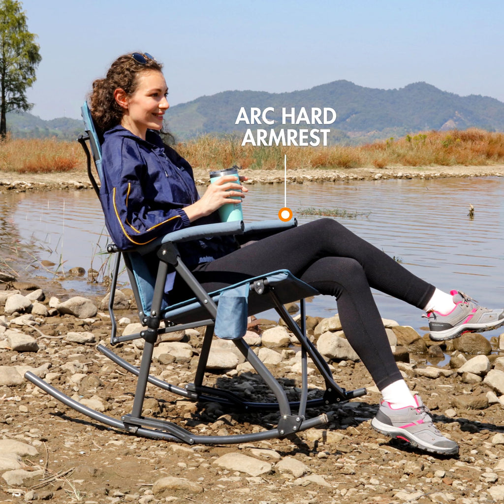 Oversized Folding Rocking Camping Chair Portable Outdoor 400 lb Blue