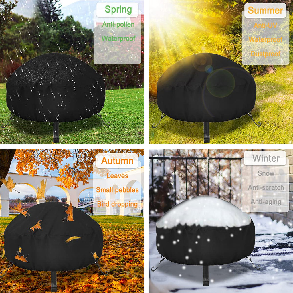 Fire Pit Cover 36 inch, Fits 33-36 inch Firepit, Round, Black