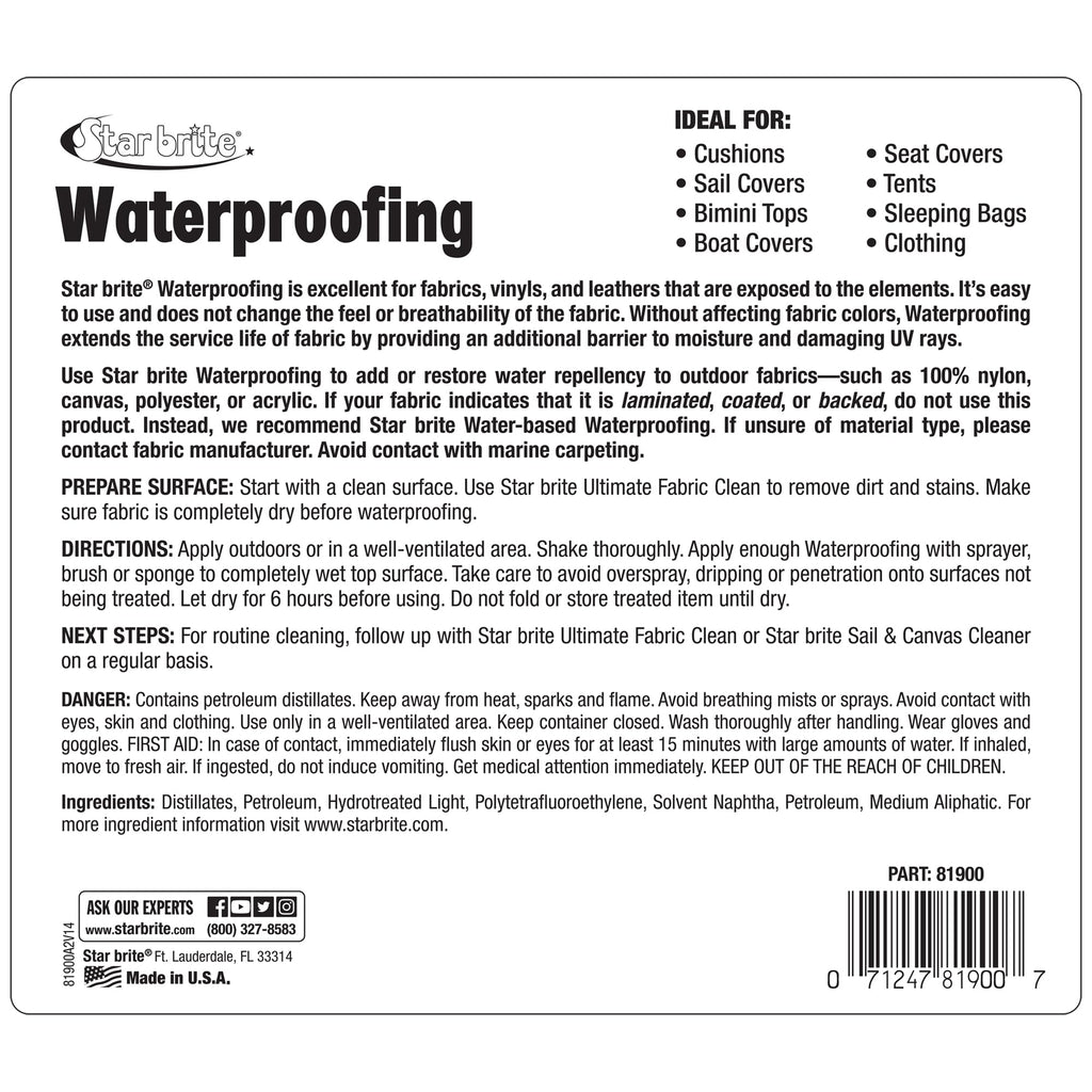 Fabric Waterproofer with Stain Repellent and UV Protection - 1 Gallon