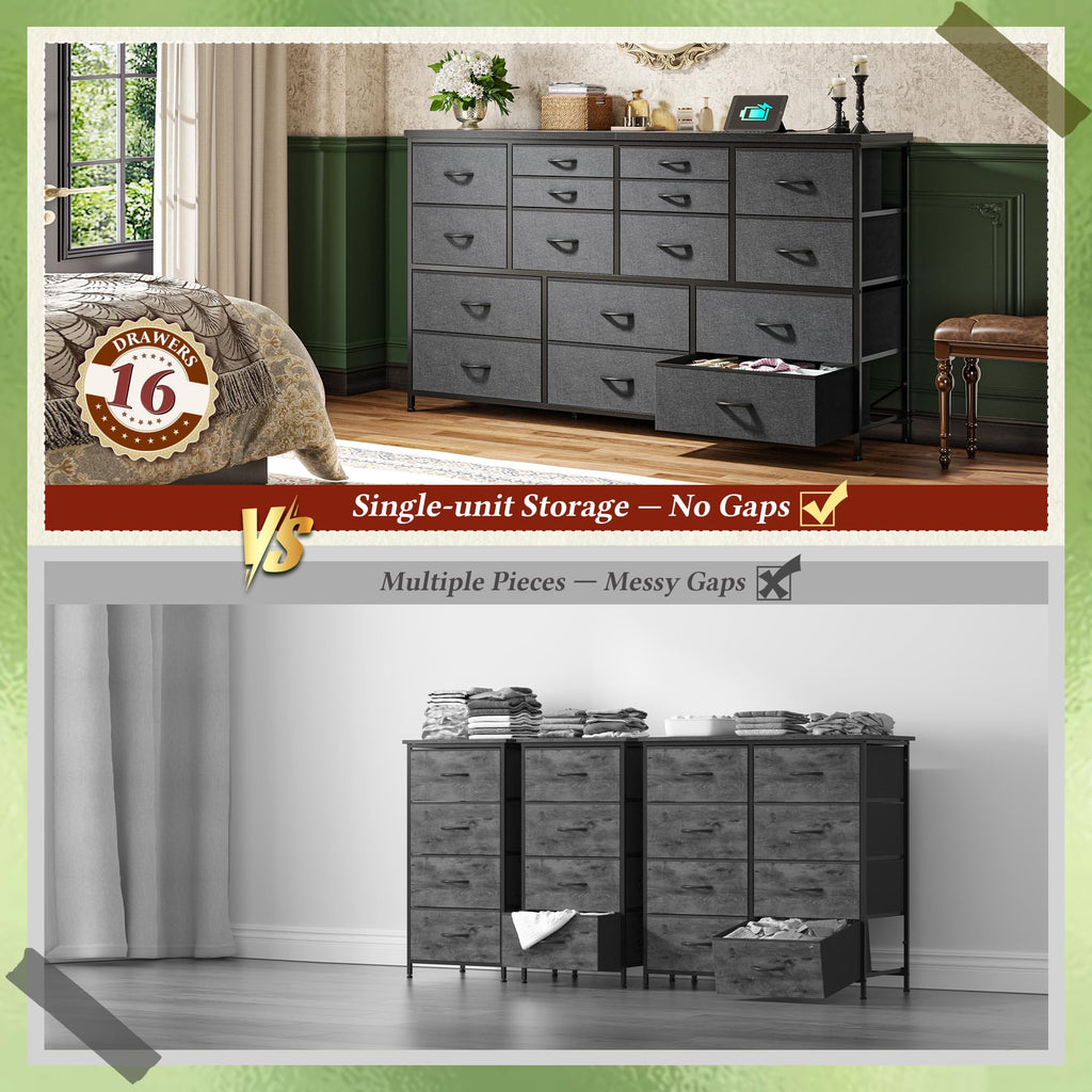 16 Drawer with Charging Station, Rustic Grey