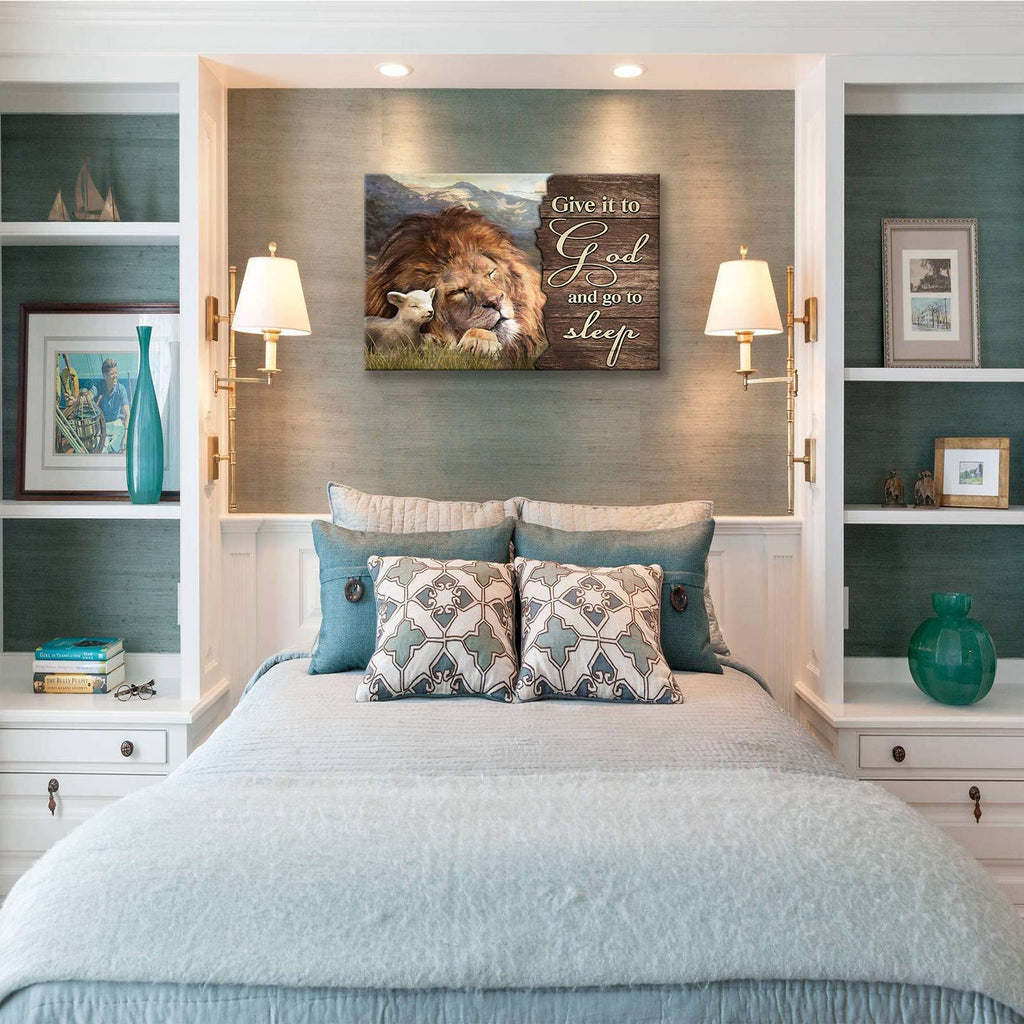 Lion and Lamb Wall Art Christian Religious Pictures Canvas Wall Decor Give it to God Painting Prints Framed Artwork