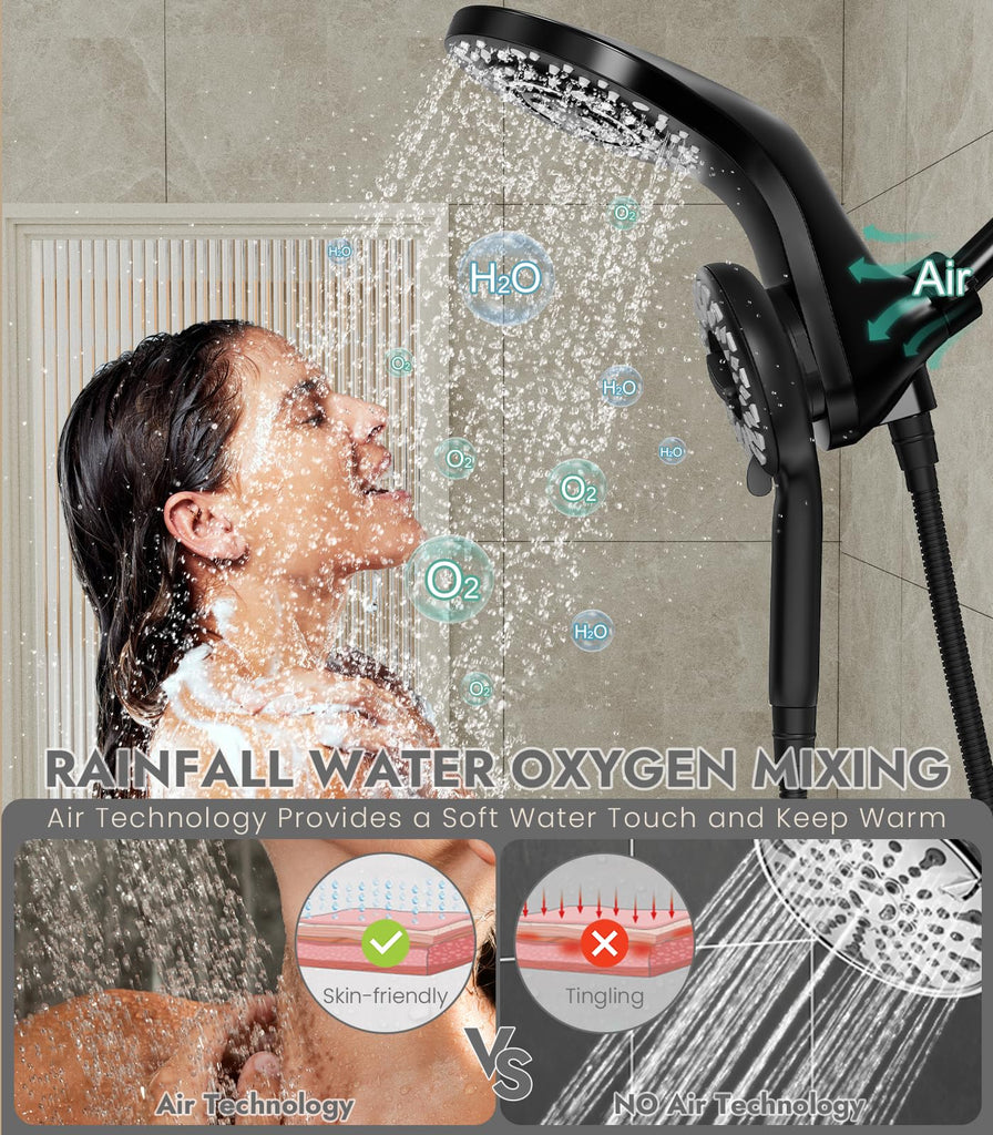 Rain Shower Head with Handheld, 13-Function High Pressure Dual Shower Head, 2-in-1 Magnetic Rainfall Showerhead Combo
