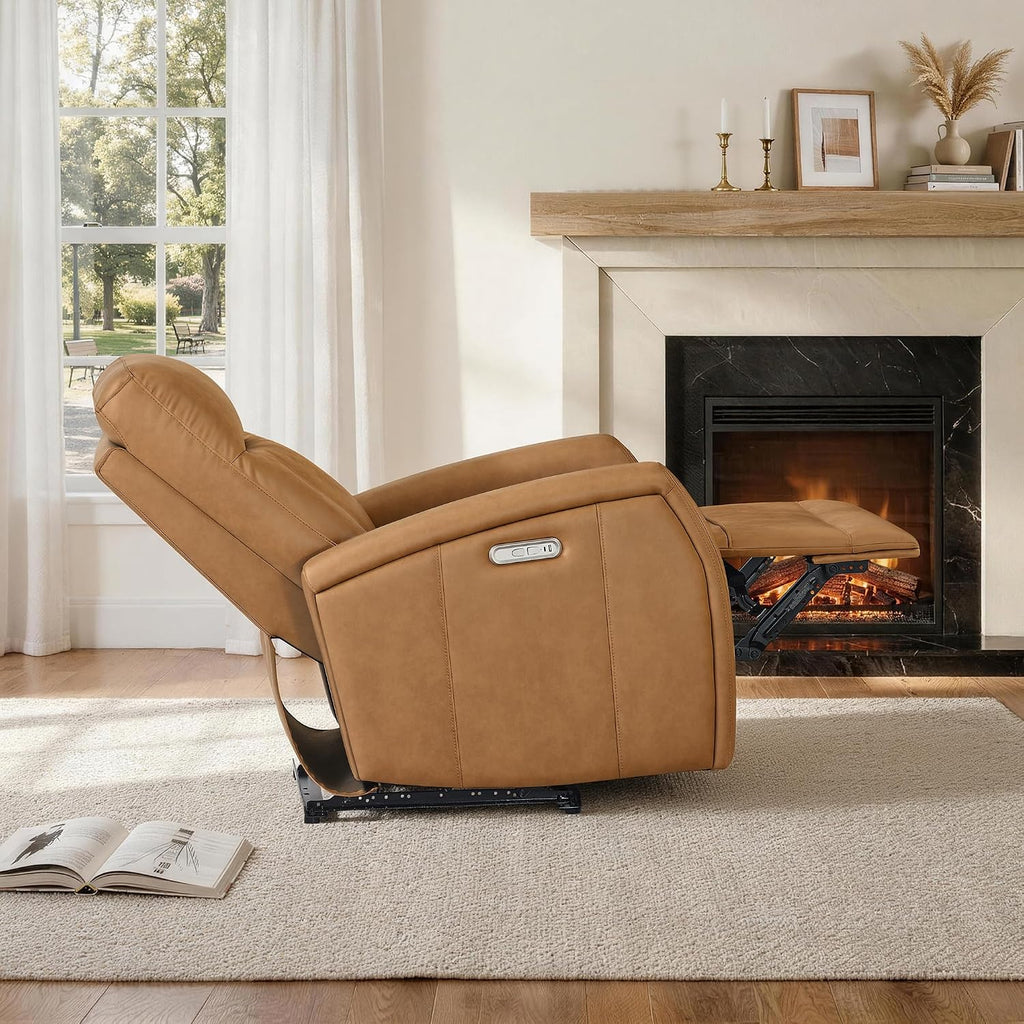 Wall Hugger Power Recliner Chair with USB & Type-C Ports Faux Leather Recliner 135° Reclining Small Space Electric