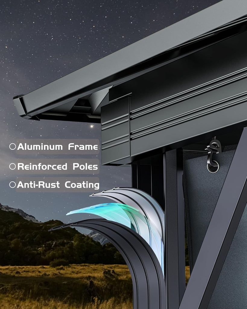 10x10 Ft Hardtop Gazebos with Heavy Duty Double Roof, Nettings and Curtains Galvanized Steel Outdoor Gazebos