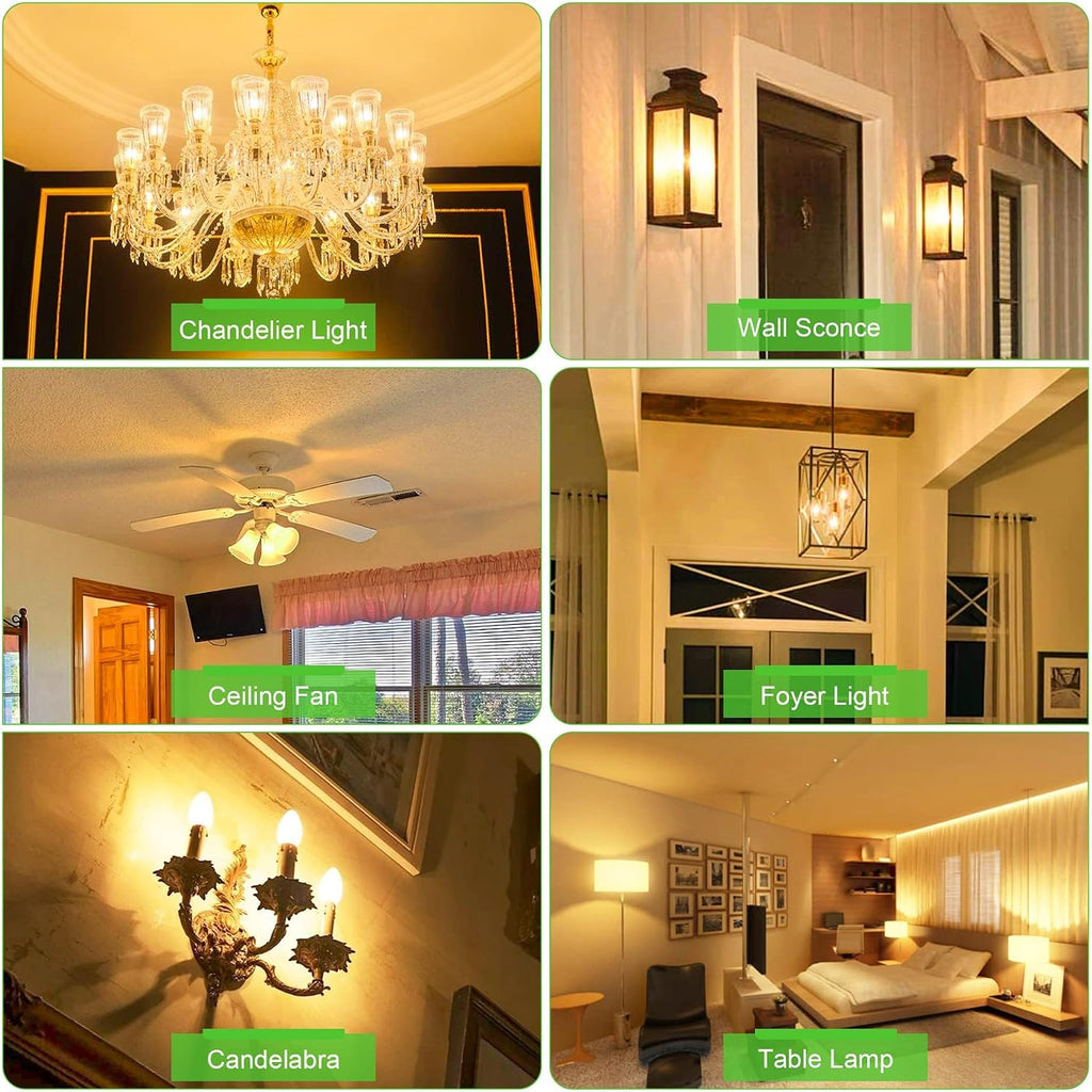 Dimmable E12 LED Bulb 60 Watt Equivalent, Soft White 2700K, 500 Lumens, Candelabra LED Light Bulbs 4W, CA10 Flame Tip