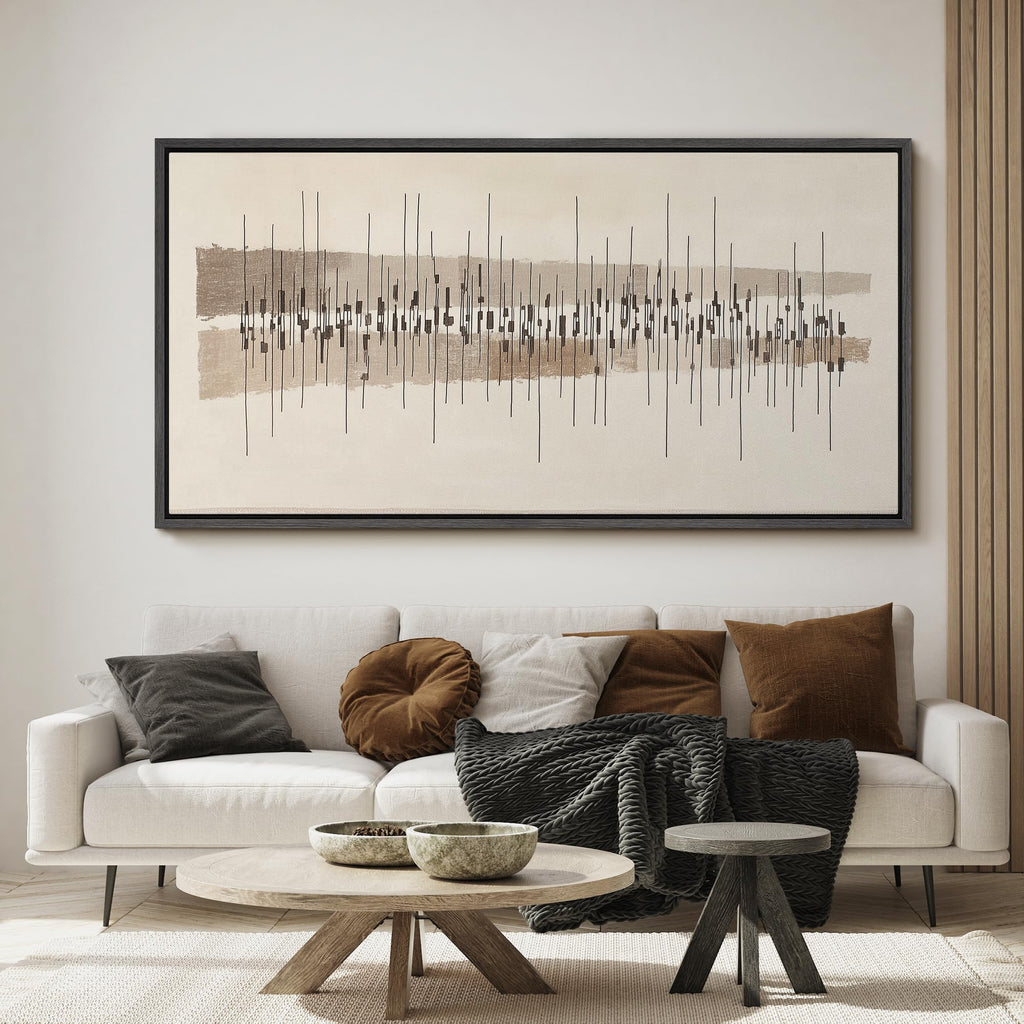 Extra Large Framed Canvas Print Mid-Century Modern Abstract Linear Illustrations Decorative Colorful Multicolor