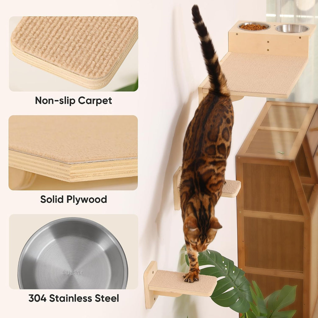 Cat Wall Shelves, Food Station with 2 Steps