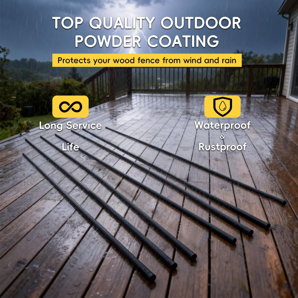 10Pcs 5Feet Wrought Iron Balusters for Staircase, 76.5" Total Length Round Hollow Spindles Deck Balusters, 3/4" Black