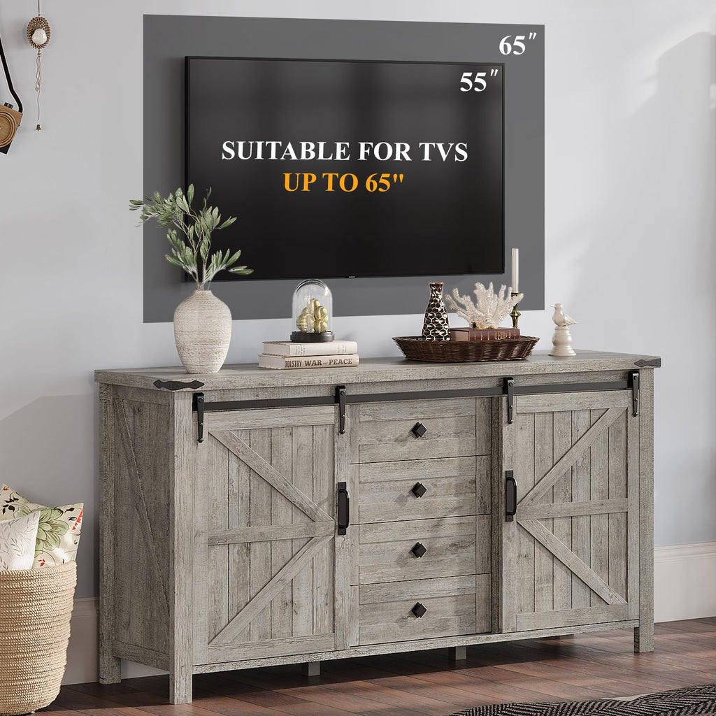 60" Farmhouse 4-Drawer with Barn Doors, Light Rustic Oak