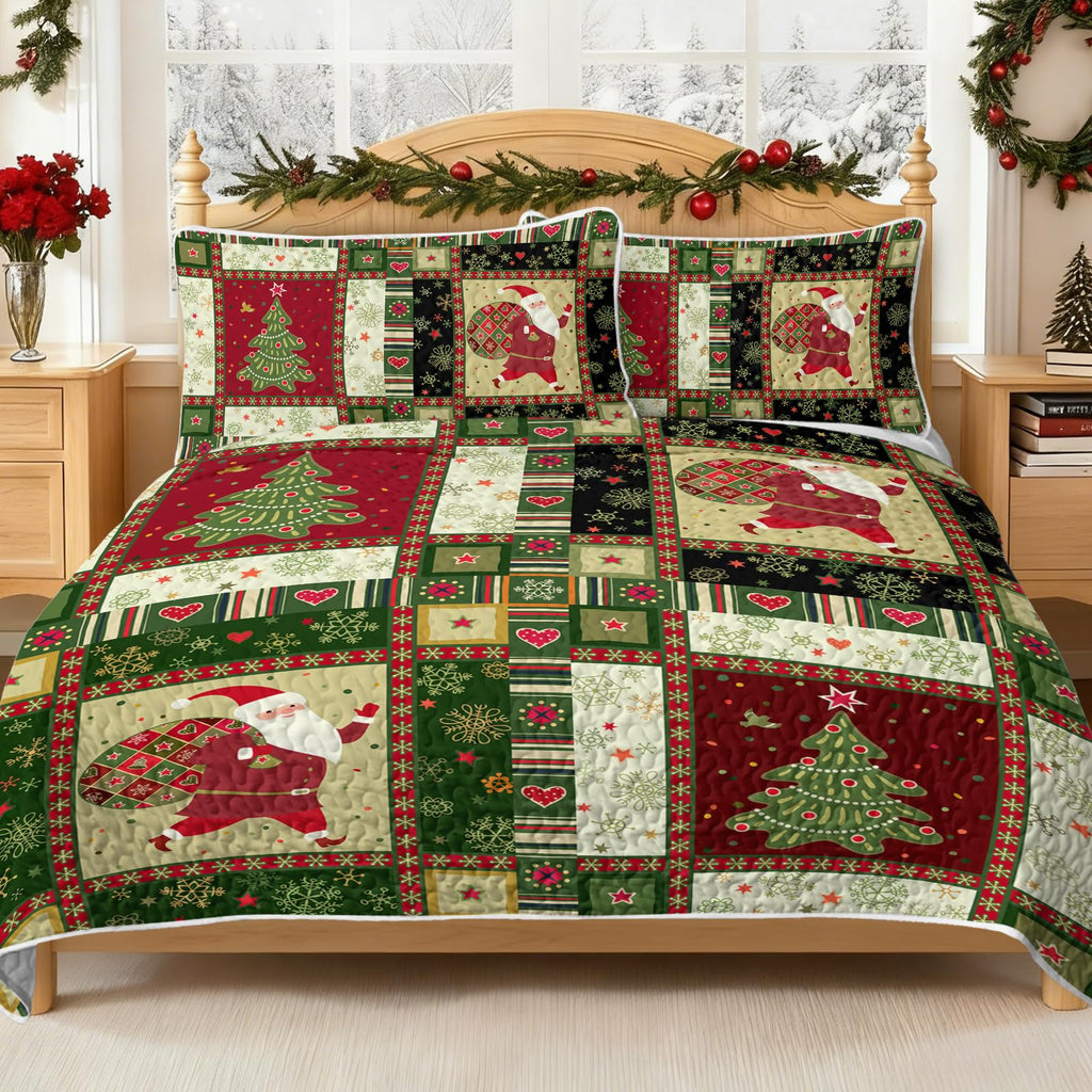 Christmas Quilt Green Red Plaid Comforter Set Full/Queen