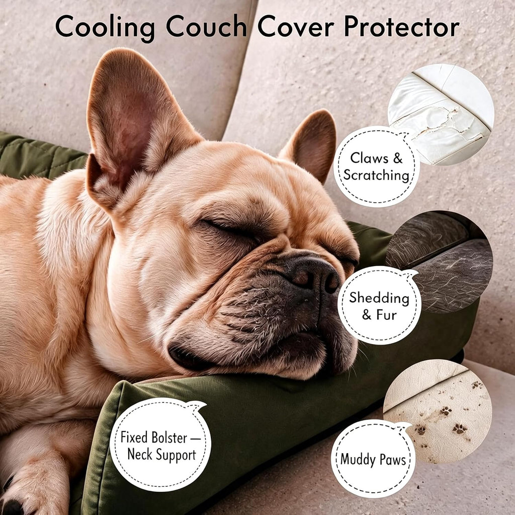 Calming Dog Couch Bed with Head Support, Waterproof Sofa Cover, Green, S