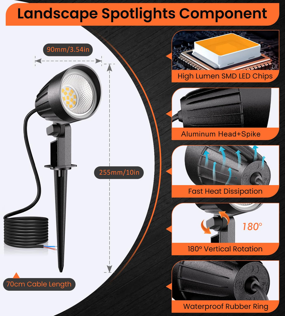 7W Low Voltage Landscape Lighting 800LM 2700K LED Landscape Lights