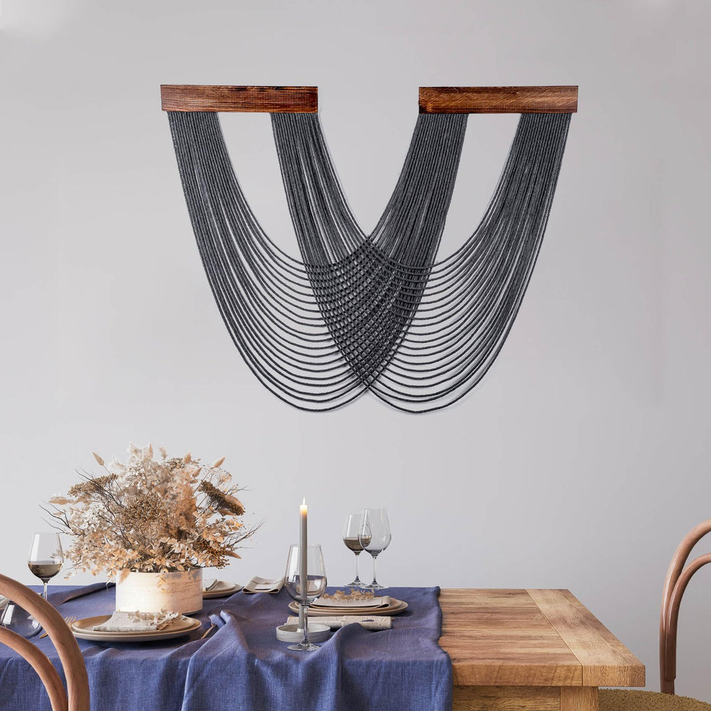 LB Grey Macrame Wall Hanging, Boho Tapestry Wall Hanging Macrame Wall Art Yarn Woven Wall Art Modern Home Decor