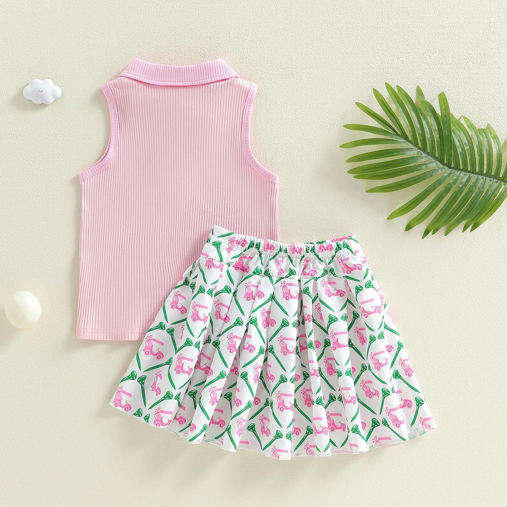 Toddler Baby Girl Summer Clothes Ribbed Knit Tops Mini Skirts Set