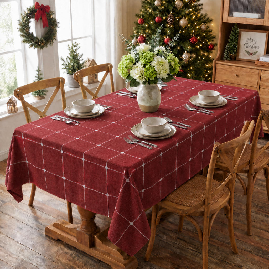 Christmas Plaid Tablecloth, Red, 60×84 Inch Rectangular