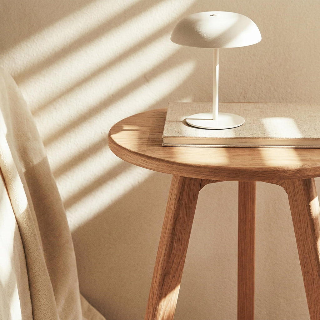 Round Side Table 100% Solid Wood Occasional Table Minimal Scandinavian End Table Sofa Table (Natural Oak)