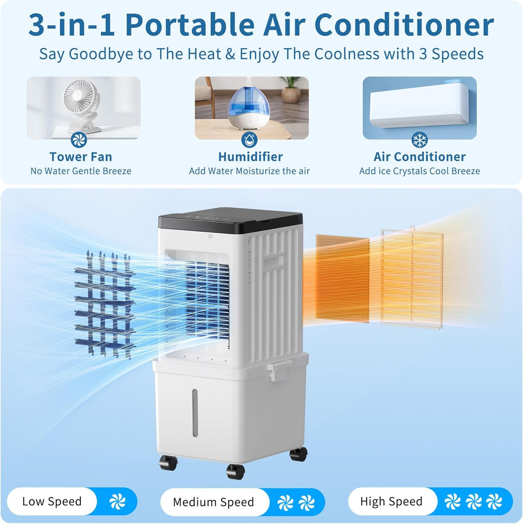 Portable Air Conditioners, Swamp Cooler Portable AC Unit with Removable 2.6 Gal Water Tank