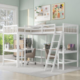 Corner Double Loft Bed with L-Shaped Desks, Twin Loft Bed with Desks & Slant Ladder for Kids Teens Adults