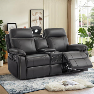 Power Reclining Loveseat with LED Reading Light/Storage Drawer, Power Loveseat Recliner Sofa, Reclining Loveseat with