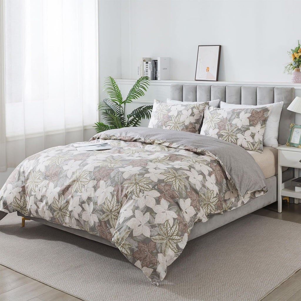 Duvet Cover Sets 100% Cotton Luxury Vintage Leaves Patterned Comforter Cover Farmhouse Bedding for All Season