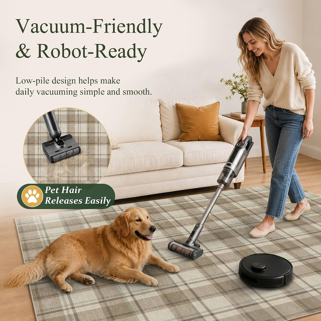 Beige Checkered Washable Non-Slip Area Rugs