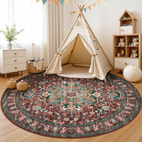 Boho Vintage Round Area Rug 8ft Machine Washable Low Pile Soft Floor Carpet Non Slip Non Shedding Ac