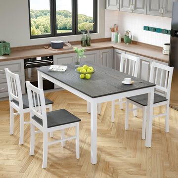 MU 5 Piece Dining Table Set for 4, Rectangular Wood Kitchen Table Chairs Set with Rubber Wood Legs, Space-Saving