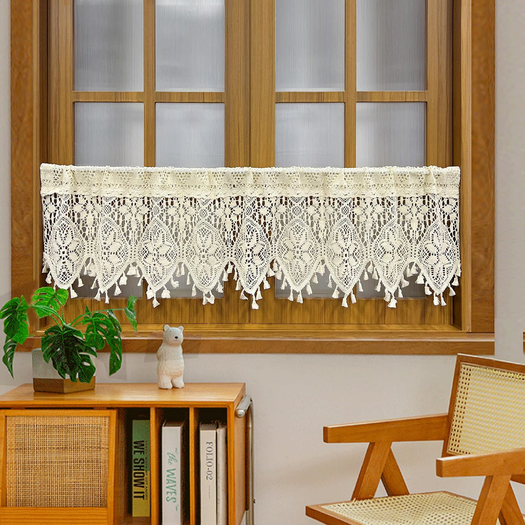 Boho Crochet Lace Sheer Curtain Valance Windows