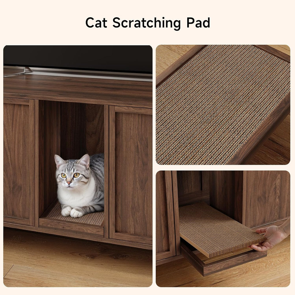 59 Inches Cat Litter Box Enclosure for 2 Cats, Walnut
