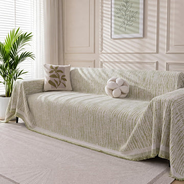 Nonslip Couch Cover for Sofa Cover Blanket Washable, Green Stripe
