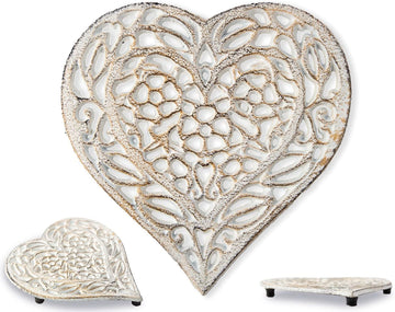 Rustic White Cast Iron Heart Trivet - 6.75"x6.5" - Hot Pot Pad
