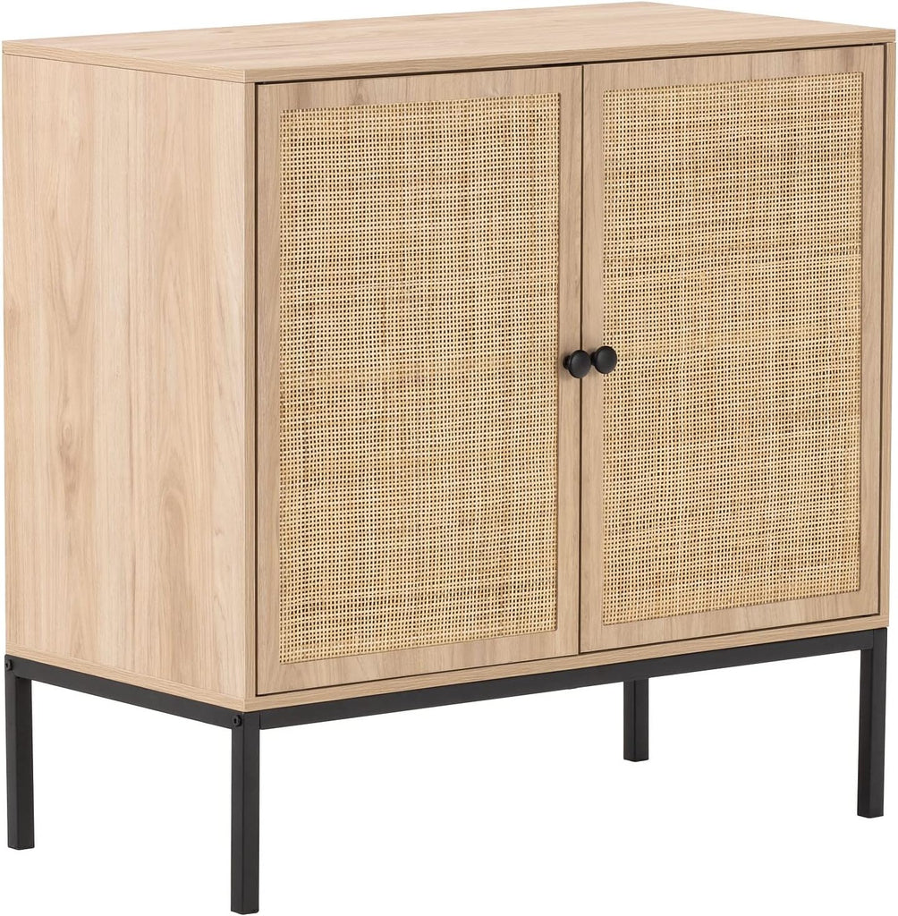 Rattan Sideboard Cabinet with 2 Doors, 31.5" Boho Buffet Credenza with Metal Legs, Natural Cane Accent Storage