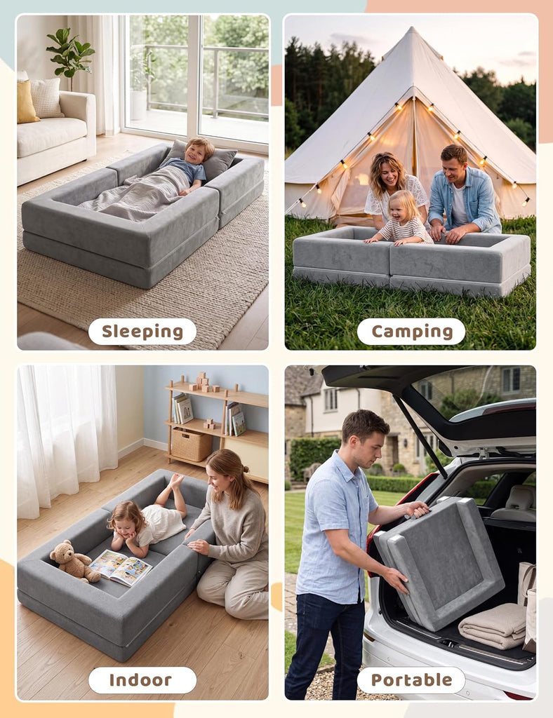 54" Portable Travel Toddler Bed, Foldable Foam Floor Bed for Kids