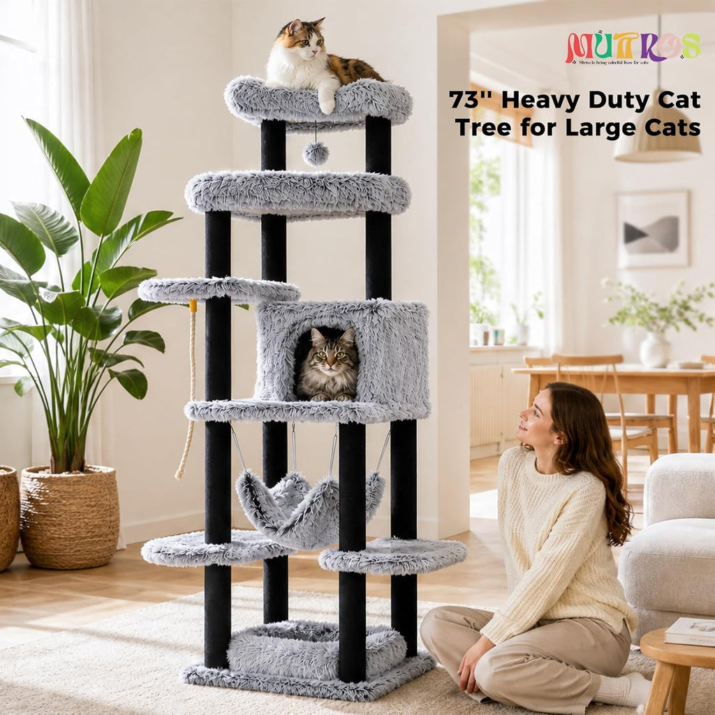 73in Heavy Duty Cat Tree Tower for Large Cats, Soft Long Plush