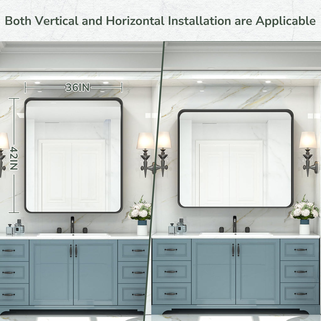 42x36 Black Bathroom Mirror for Wall Vanity Mirror with Brushed Metal Frame Non-Rusting Aluminum Alloy for Modern
