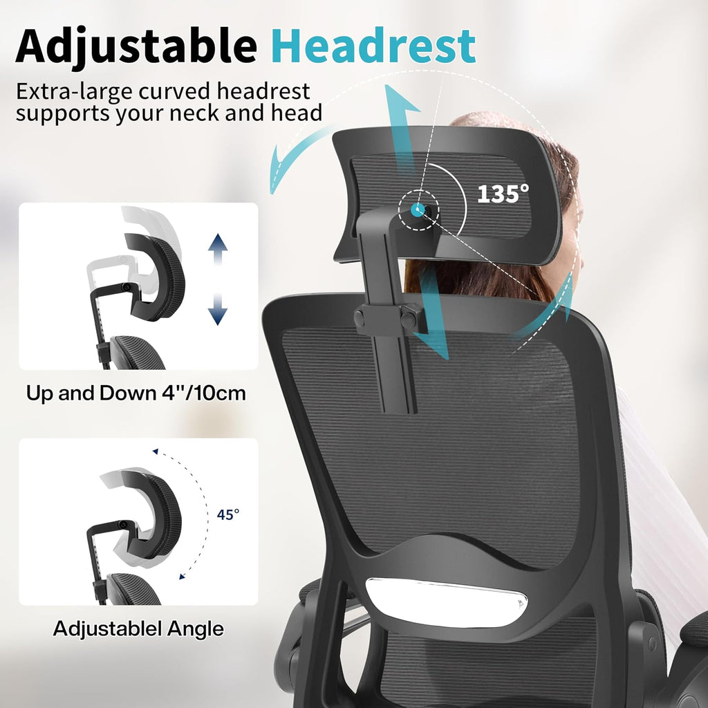 Ergonomic,Mesh with Lumbar Support,High Back Desk Chair with Flip-up Arms,400 lbs Big and Tall Computer Chair with