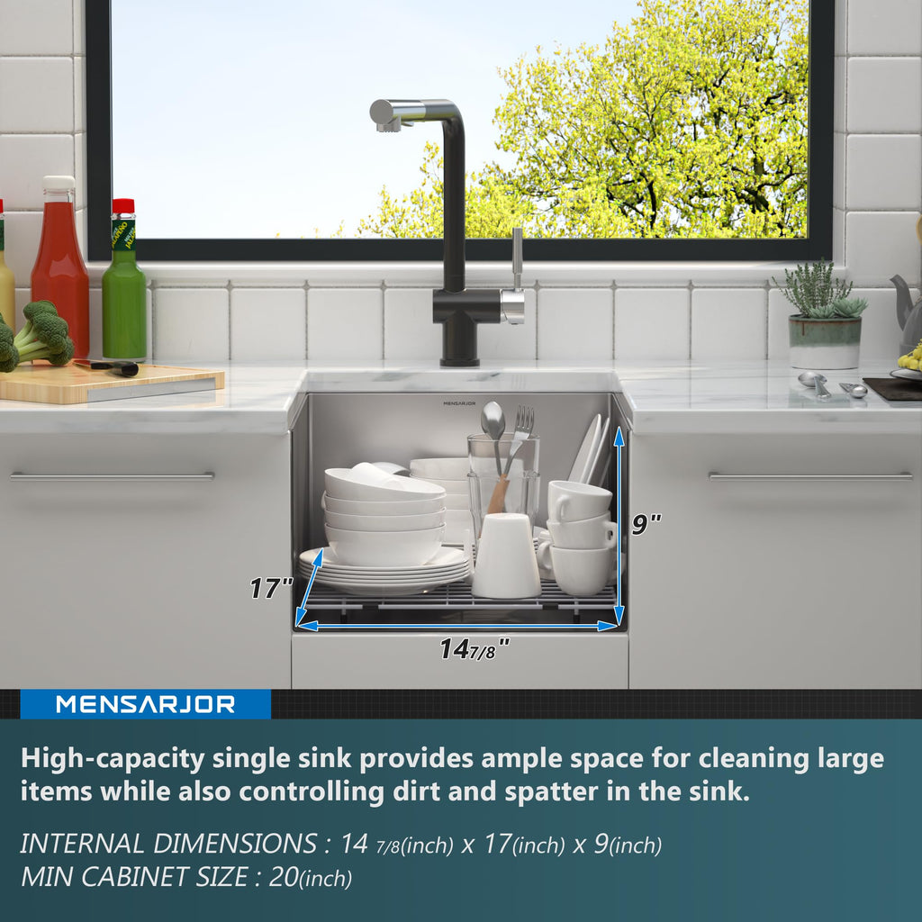 Undermount Kitchen Sink, 304 Stainless Steel Round Corner Single Bowl Deep Kitchen Sinks, 10-inch Deep Large Bar