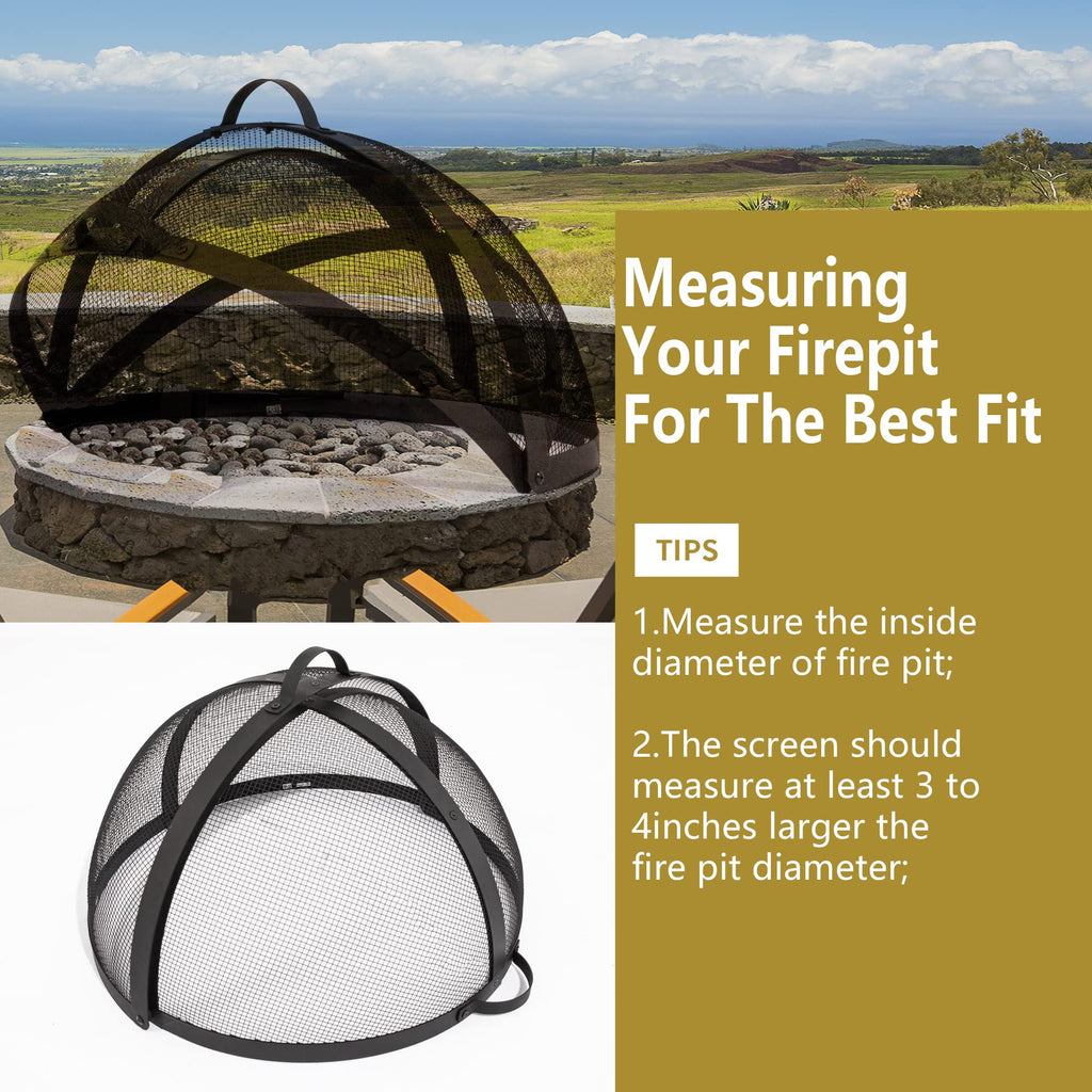 Outdoor Fire Pit Spark Screen Cover, 32" Dia, Easy Access Door, Round