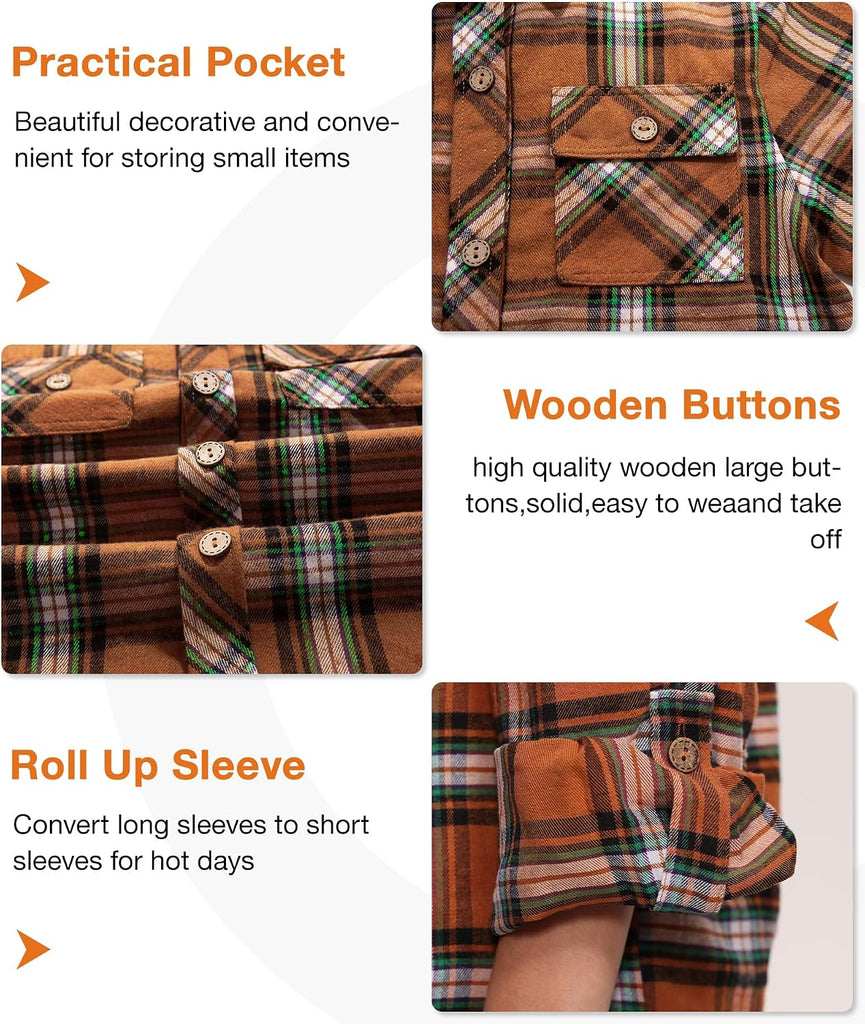 Boys Long Sleeve Button-Down Plaid Shirts