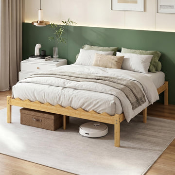 14 Inch Solid Wood Twin XL Size Platform Bed Frame, Heavy Duty Farmhouse Style Bamboo Twin XL Bed Frame No Box Spring