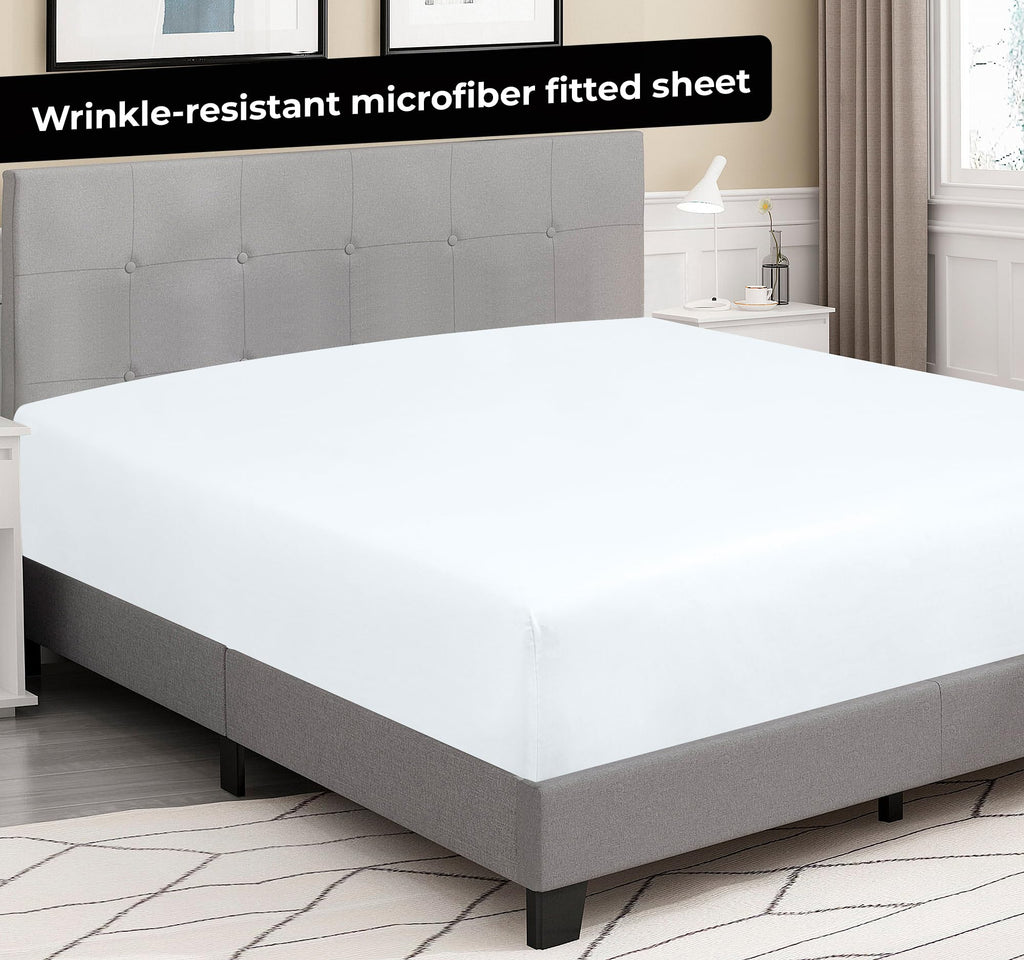 Microfiber Full Fitted Sheet 2 Pack, Deep Pocket Up to 16 Inches - White