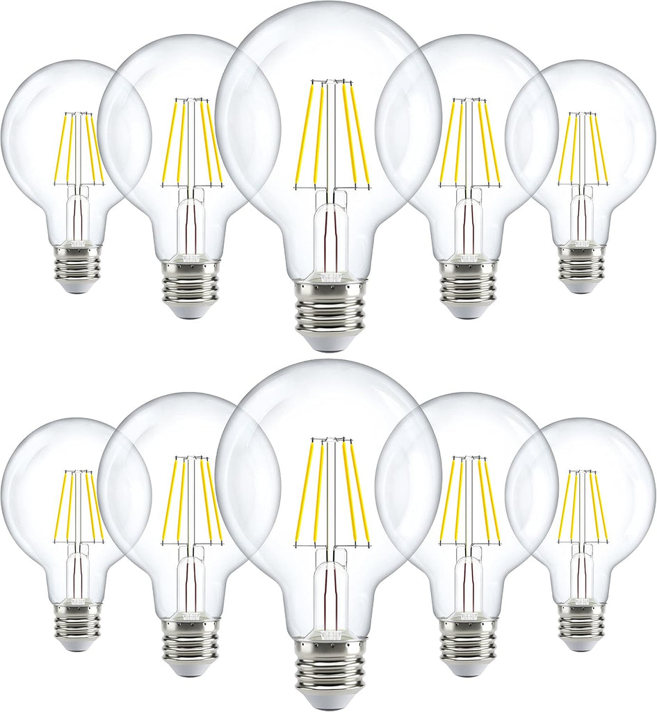 10 Pack G25 Globe Light Bulbs LED Edison Vanity Light Bulbs, CRI90, 2700K Soft White, Dimmable, 5W=60W, Clear Vintage
