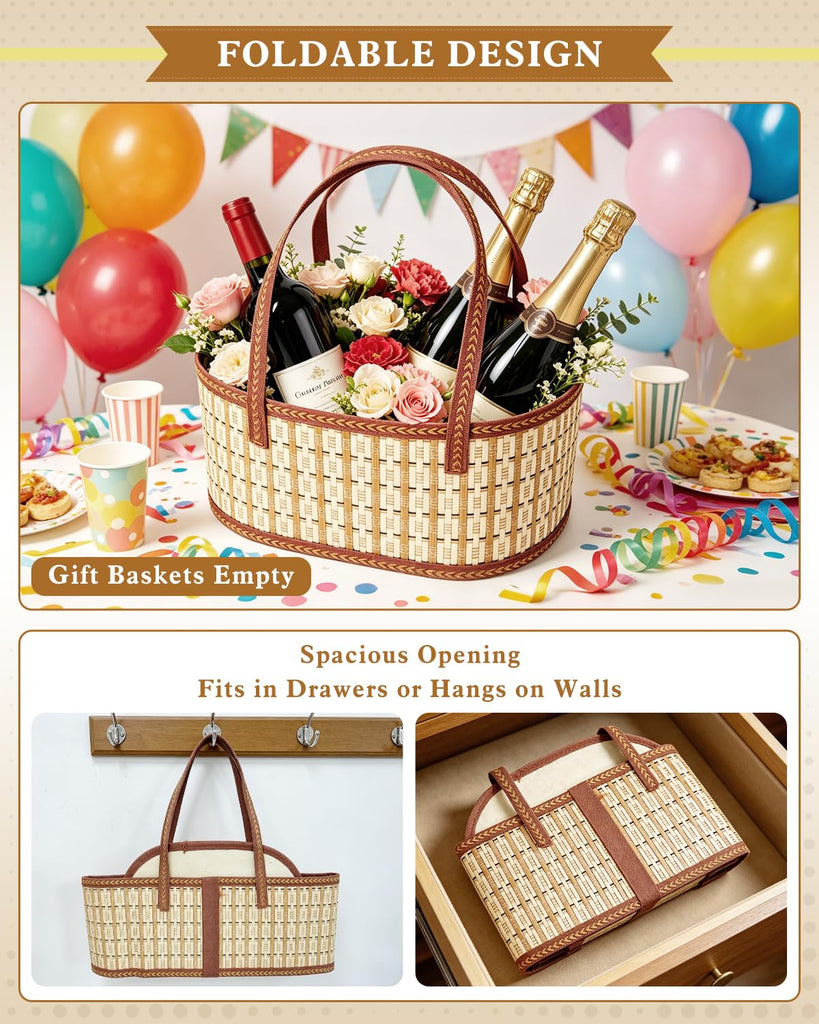 2 Set Baskets for Gifts Empty, Woven Bamboo Gift Basket Kit
