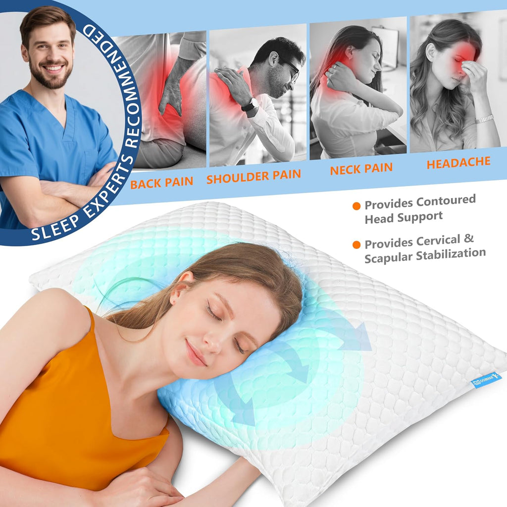 Cooling Pillows Queen Size Set of 2, Adjustable Memory Foam Pillows | Firm/Soft Cooling Bed Pillows for