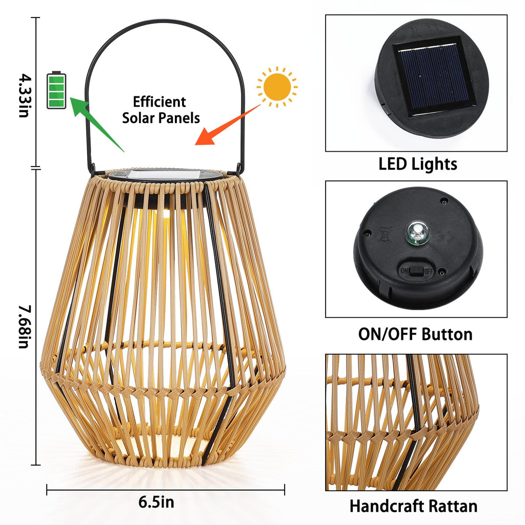 6 Pack Solar Lantern Outdoor Waterproof Rattan, Square