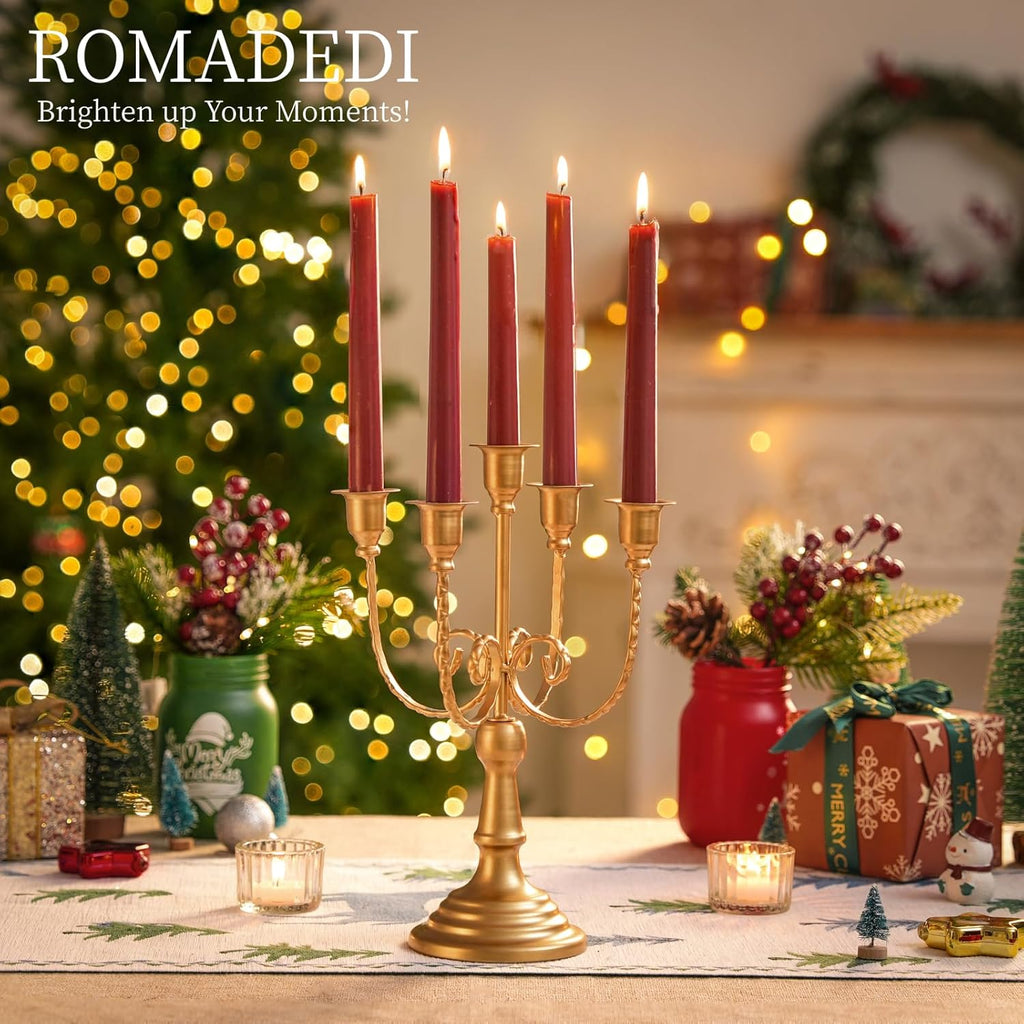 Candelabra Gold Candle Holders - 5 Arm 11.8" Wedding Candlestick Holder for Theme Party Table Centrepiece Decor