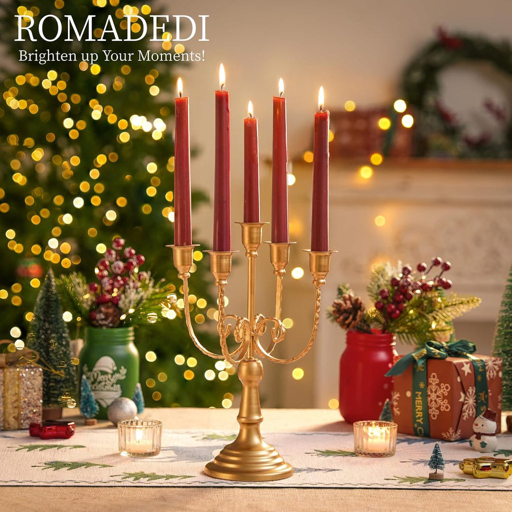 Candelabra Gold Candle Holders - 5 Arm 11.8" Wedding Candlestick Holder for Theme Party Table Centrepiece Decor